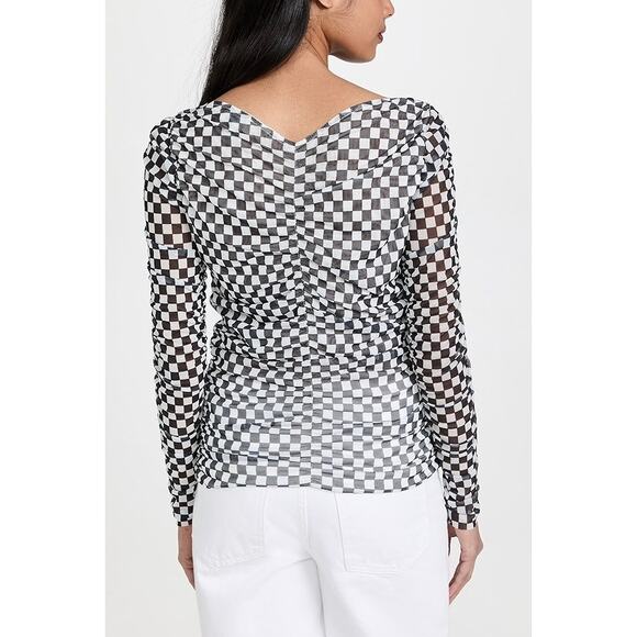 BAUM UND PFERDGARTEN Joselle Mesh Top Womens Medium Black White Check Stretch - Picture 2 of 16